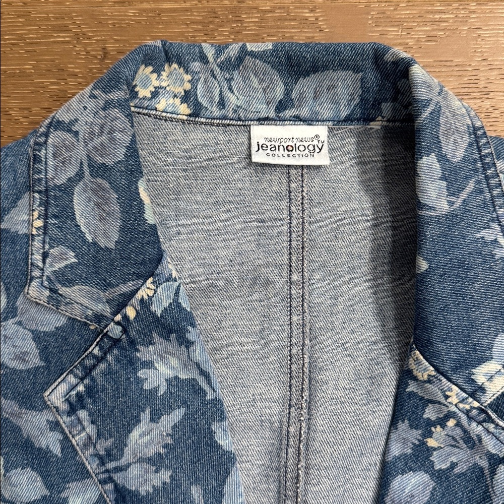 Vintage Floral Denim Longline Blazer Jacket Cottagecore 90s size L - Picture 2 of 5